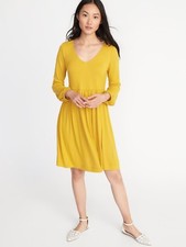 NEW $37 OLD NAVY Fit & Flare Summer Dress Yellow 144887 Size XS