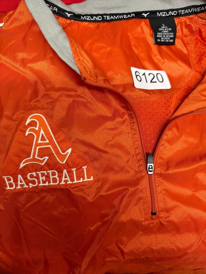 Baseball Jacket Mens Teamwear 1/4 Zip 2 Tone Orange Gray Pullover Warmup L - Imagem 4 de 4