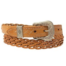 NOS Vtg 90's Silver Creek Tan BRAIDED Woven Cowboy WESTERN Boho Leather Belt 30