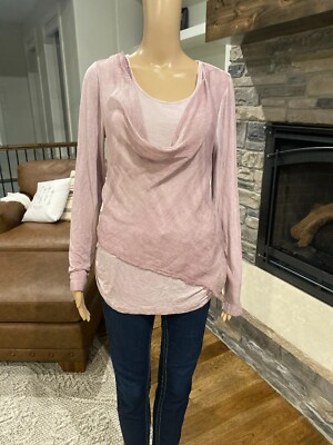 SOFT SURROUNDINGS Women s Size S Mauve Silk Drape Front Long Sleeve  Blouse- 040
