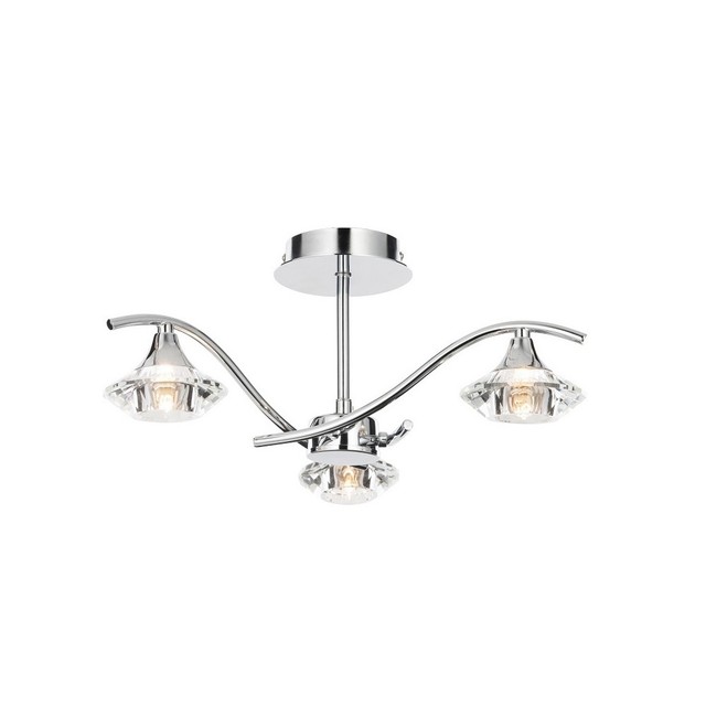 Thlc Modern Crystal And Polished Chrome 3 Light Semi Flush Ceiling Light