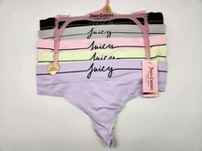 JUICY COUTURE 5 Pack Women's L XL Seamless Logo Thong Panties Black Gray Pink