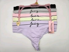 JUICY COUTURE 5 Pack Women's L XL Seamless Logo Thong Panties Black Gray Pink