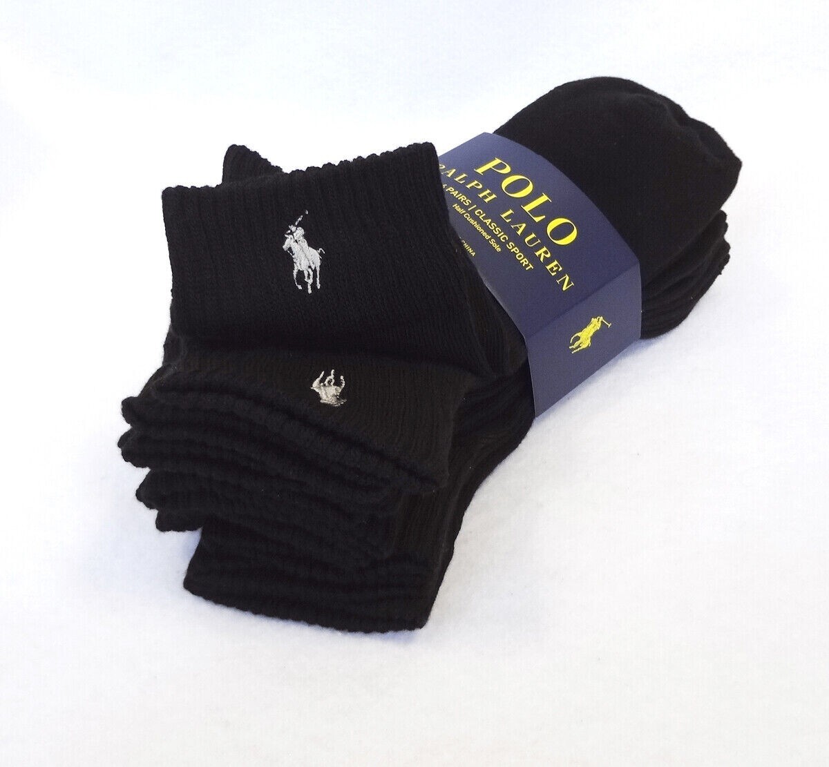 Polo Ralph Lauren Calze Nere 6 Paia Calze Uomo Quarto Equipaggio Argento Grigio Pony