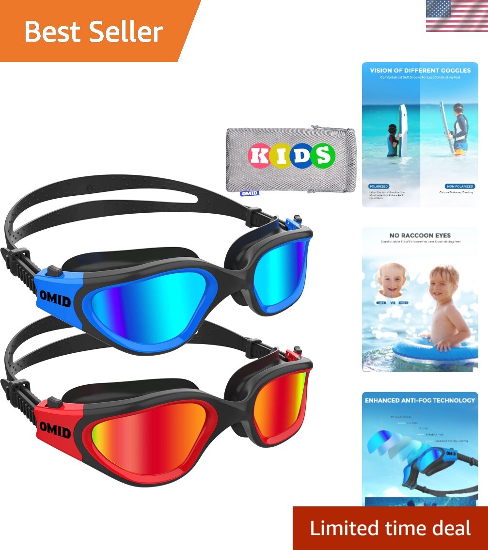 Comfortable 2-Pack Kids Swim Goggles Polarized, Anti-Fog, Leak