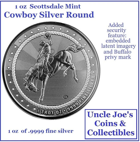 Cowboy on Horse 1 oz .9999 Fine Silver Round Scottsdale Mint Buy Silver Now