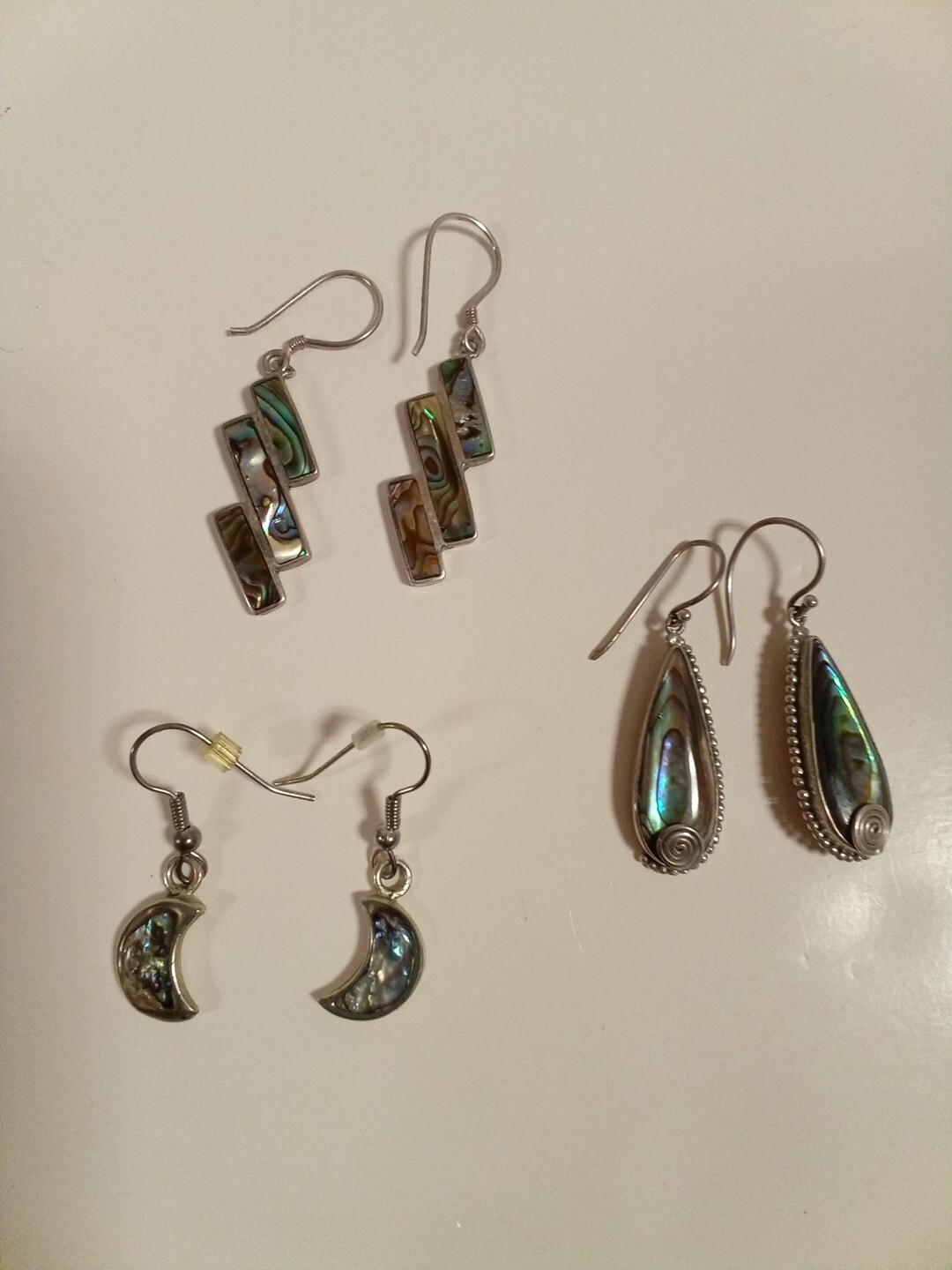 Sterling Silver Abalone Stone Dangle Earrings Lot… - image 1