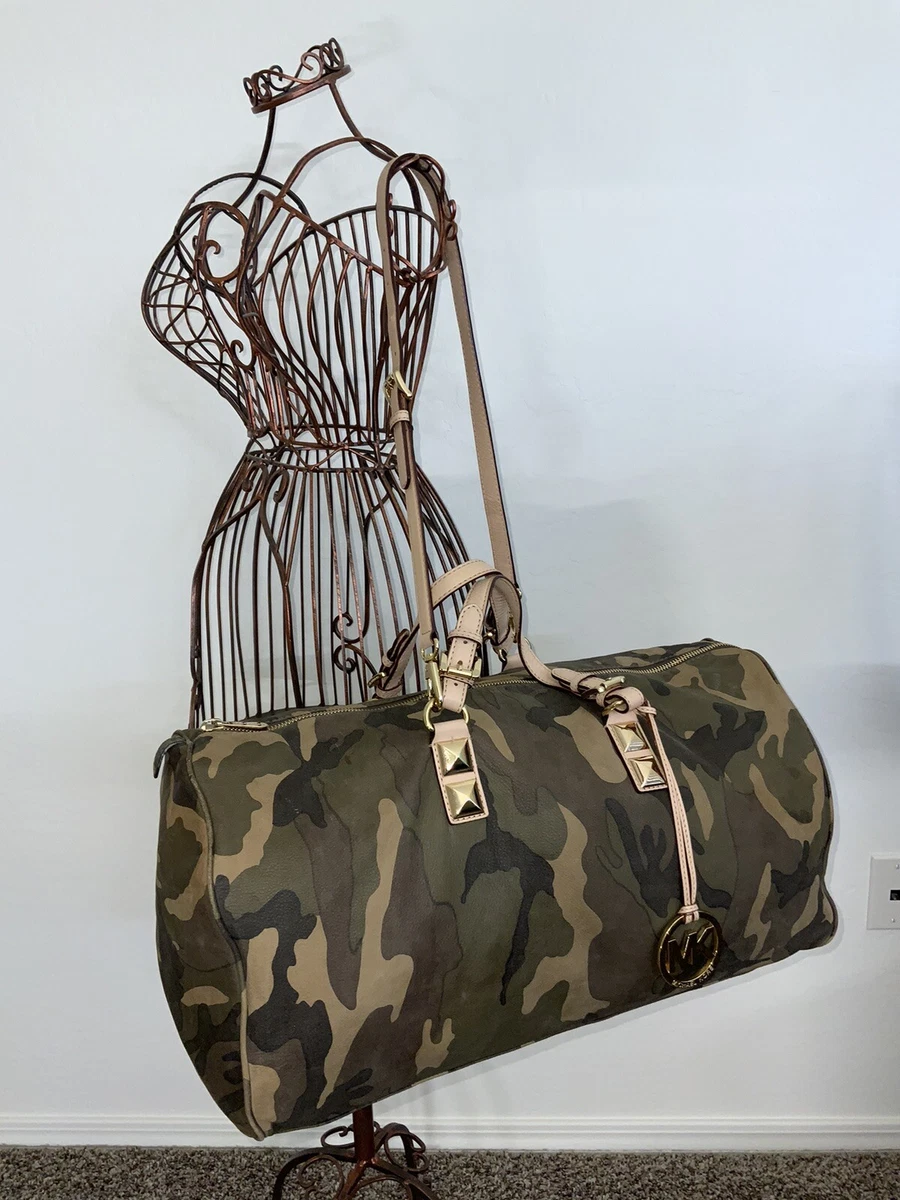 Michael Kors Grayson Camo Travel Duffle Bag Leather RARE