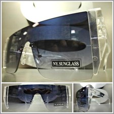 New CLASSIC VINTAGE RETRO SHIELD Style SUN GLASSES Clear Rimless Frame Flat Lens