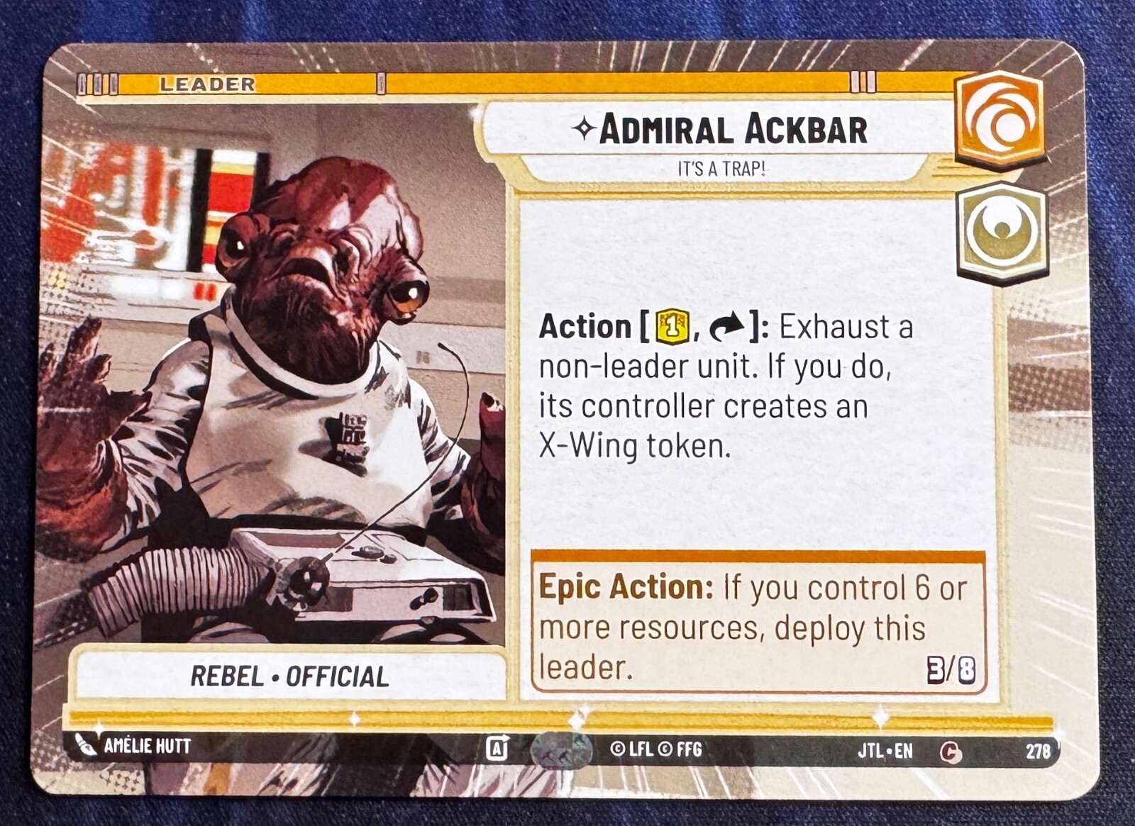 Star Wars Unlimited Jump Lightspeed HYPERSPACE Admiral Ackbar Common Leader Card