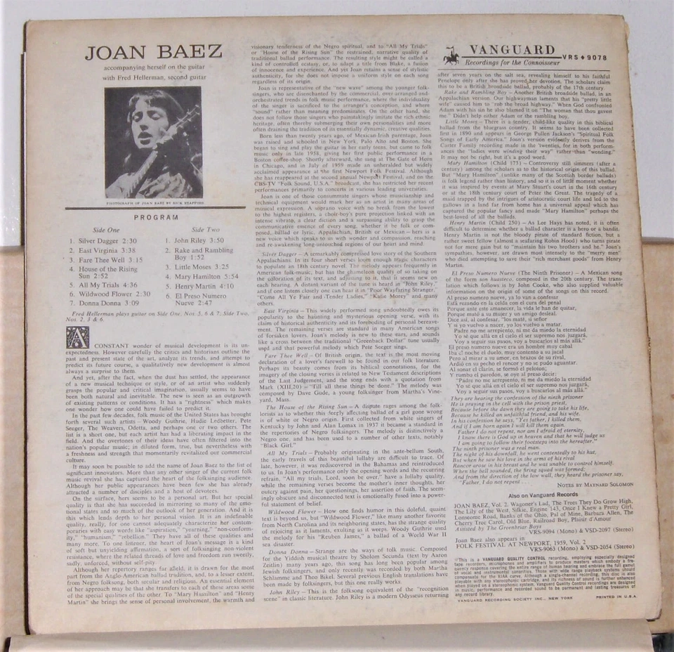 Joan Baez - Self Titled - 1960 Mono Vinyl LP Record Album Foto 2 de 2