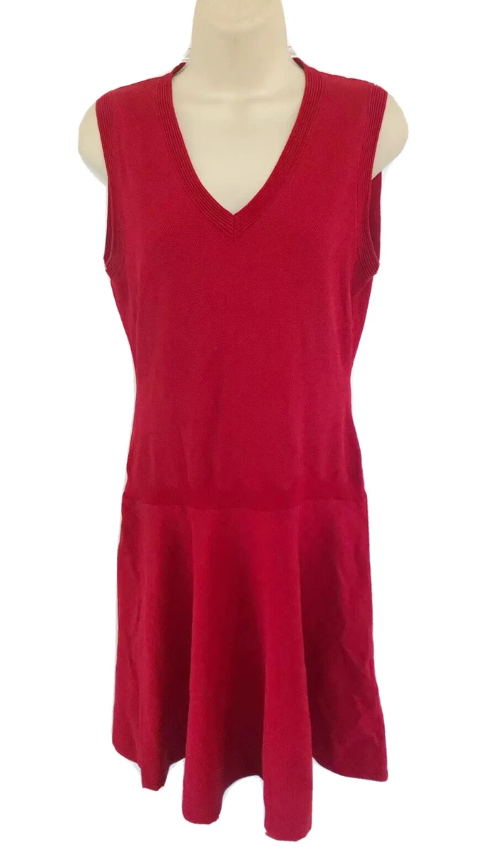 Sandro Woman s Size Med Red Knit Sleeveless V Neck Dress