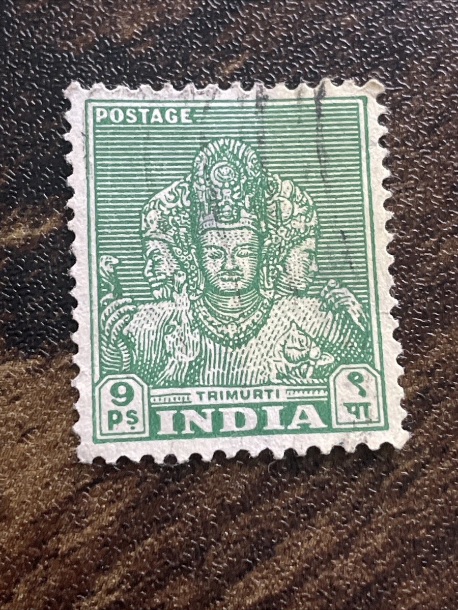 India 1949 9ps. Postage Stamp Used with Postmark Green in Color