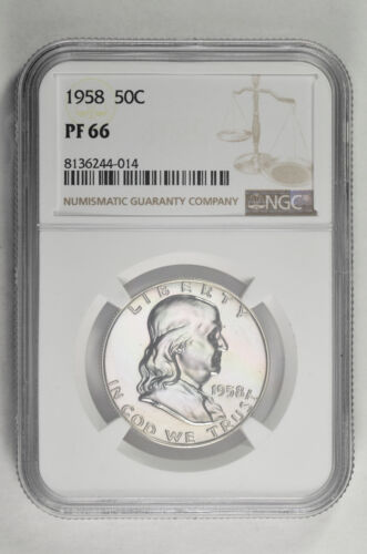 1958 50C Silver Proof Franklin Half Dollar NGC PF 66 - Picture 1 of 2