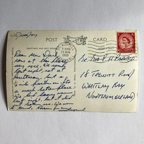 Vintage UK postcard - Mevagissey Harbour Cornwall Posted RPPC 1960 Harvey Barton - Picture 2 of 2