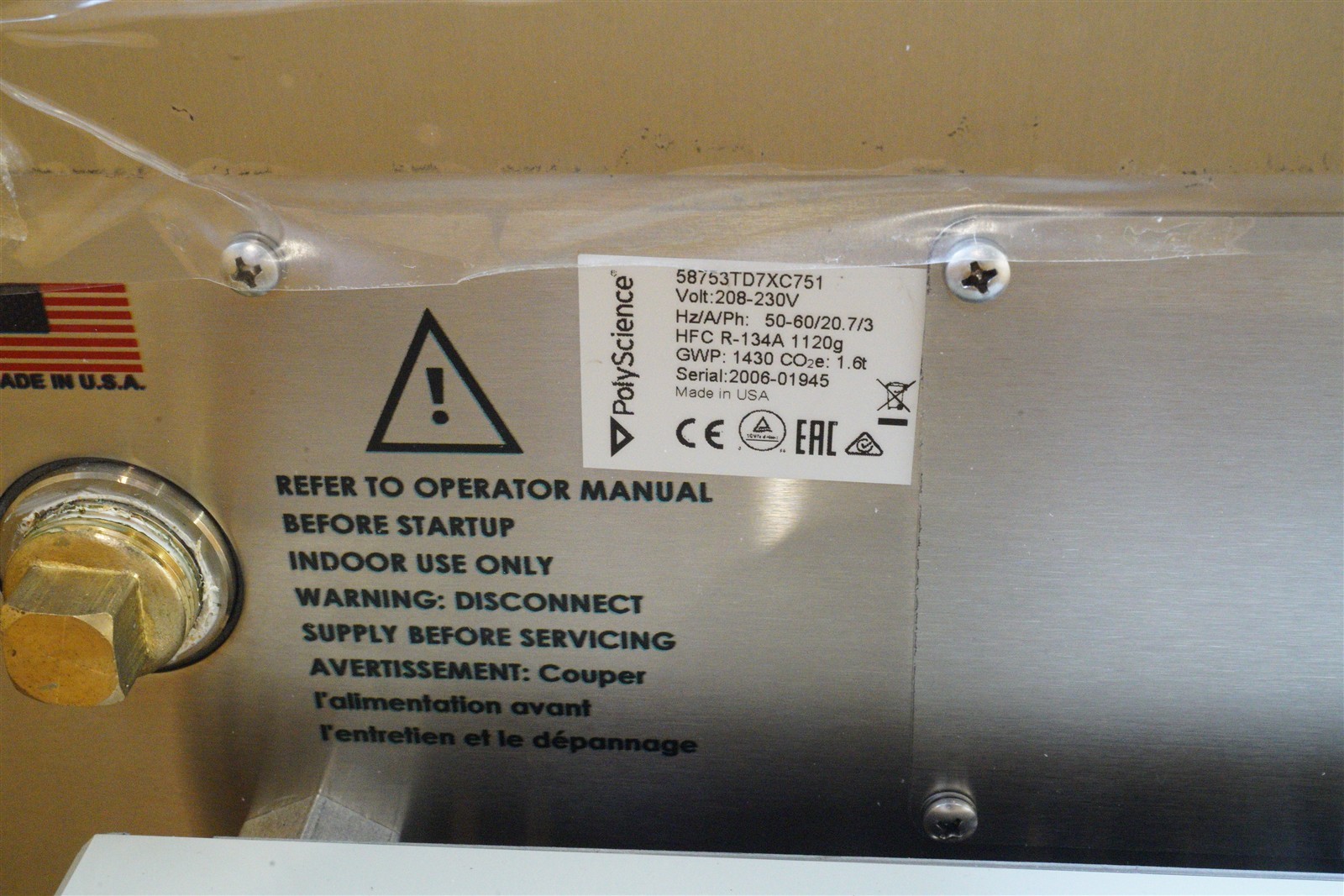 PolyScience Durachill 1.5 HP Chiller, Model 58753TD7XC751 New in Crate 