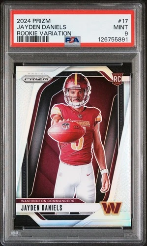 JAYDEN DANIELS 2024 PRIZM ROOKIE VARIATION RC #17 PSA 9 MINT! COMMANDERS NFL LSU