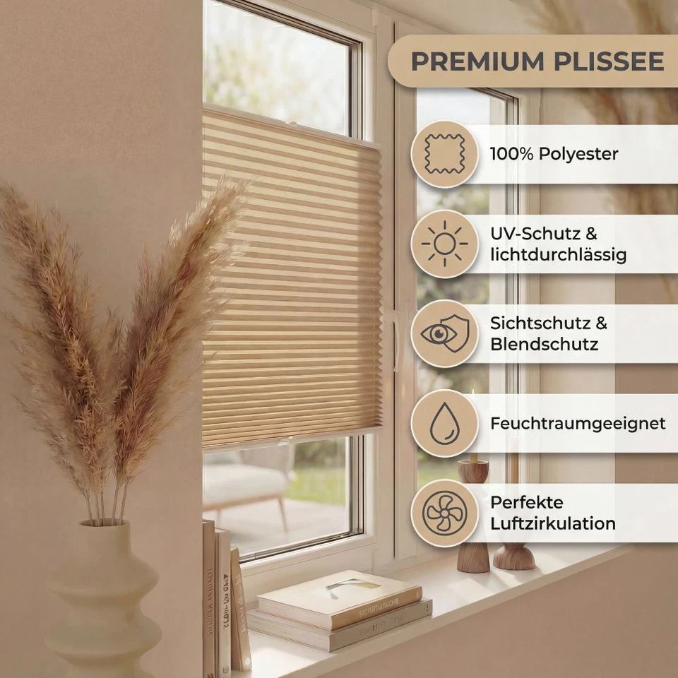 Plissee Rollo Verdunklung ohne Bohren Fenster Tür Klemmfix Faltrollo Faltstore - Bild 4 von 4