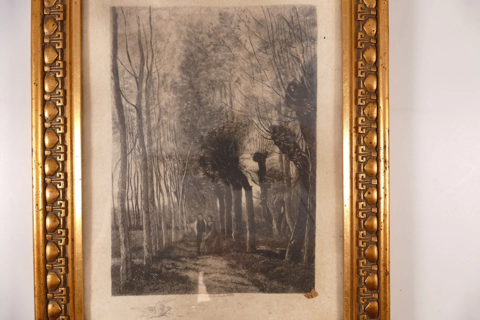 Stahlstich Berlin 1902 Rahmen Jugendstil Allee mit Familie - Bild 2 von 4