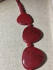 Vintage  Red Bakelite? Plastic ? Necklace  w 9 Heart  Style Drops Strung W Beads — photo 7