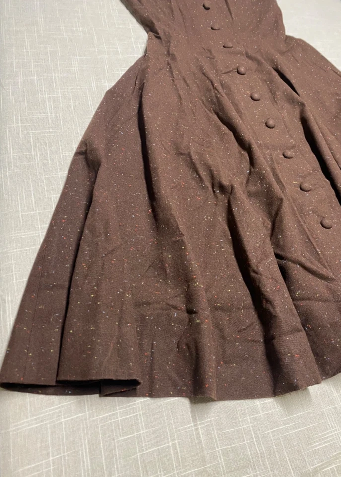 Vestido de Sol Falda Circular Vintage Años 50 Hecho en Casa Rockabilly Marrón Lana Años 50 Columpio Foto 4 de 4