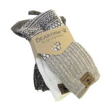 3 Pr Bearpaw Ladies Boot Socks Fair Isle Diamond Marled Grey Brown Asst