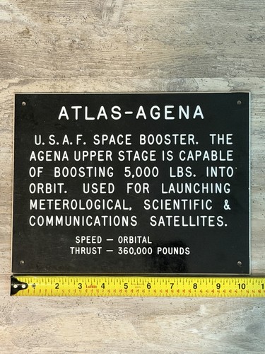 Vintage Kennedy Space Center ATLAS AGENA Display Sign Cape Canaveral Authentic