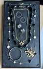 8 Pc VINTAGE BLACK GOLD TONE  COSTUME JEWELRY LOT DESIGNER Trifari Avon More