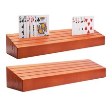 Wooden Playing Card Holder Set of 2 Solid Card Tray Rack Organizer for Kids S...