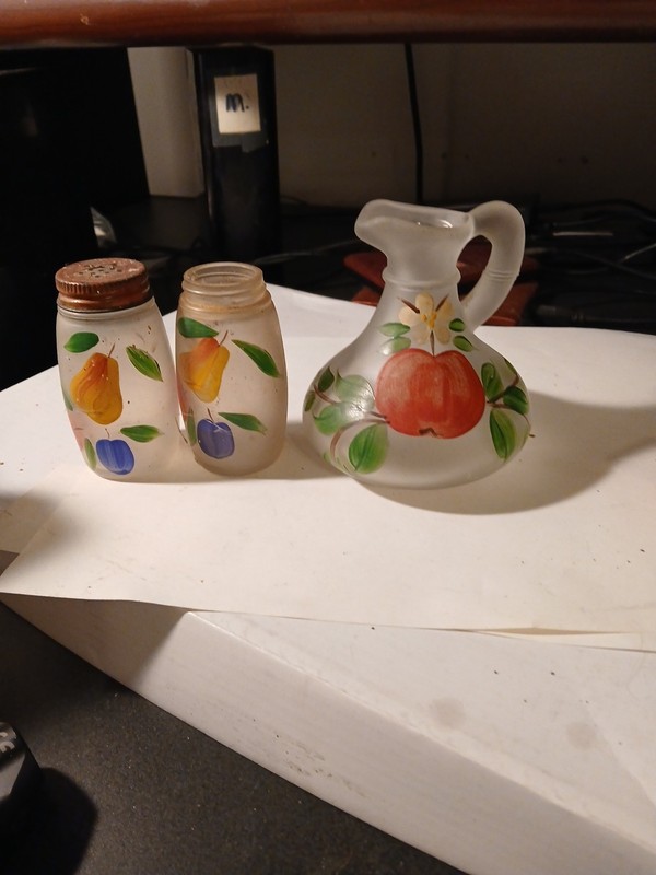 frosted glass Salt And Pepper Shakers And A Cruet