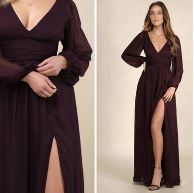#ad #ad Lulus Purple Solid V Neck Long Sleeve Maxi Dress w Slit Size L $50.00