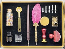 Quill Pen and Ink Set - Feather Calligraphy Dip Pen with Wax Seal Stamp Kit