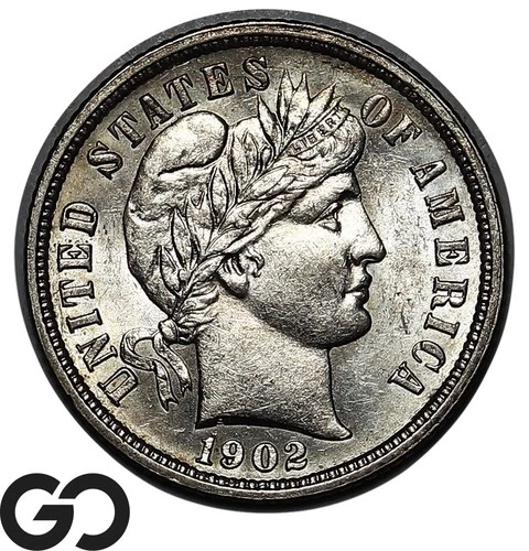 1902-O Barber Dime, Cartwheel Luster, Lustrous Solid Gem BU++