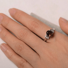 Smoky Quartz Oval Cut Gemstone 925 Sterling Silver Ring For Women Duty Free