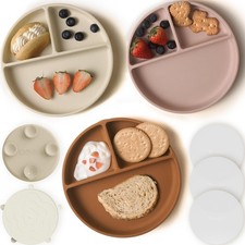 Suction Plates for Baby  100 Silicone BPA-Free Baby Plates with Lids and Fo...