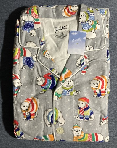 Nick & Nora Polar Bears Winter Scarf Hat Pajamas Set Top And Bottom Large New!