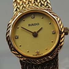 Near MINT RADO 204.3617.2 Gold Dial 4P Diamond Quartz 21mm Ladies Watch