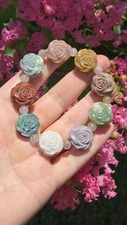 Gorgeous Alashan Agate  Double Carved Flower Stretchy Bracelet Alashan Agate