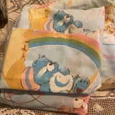 Vintage * CARE BEARS Twin sheet Set Clouds * Rainbows 🌈 Flat Fitted 1 P Case