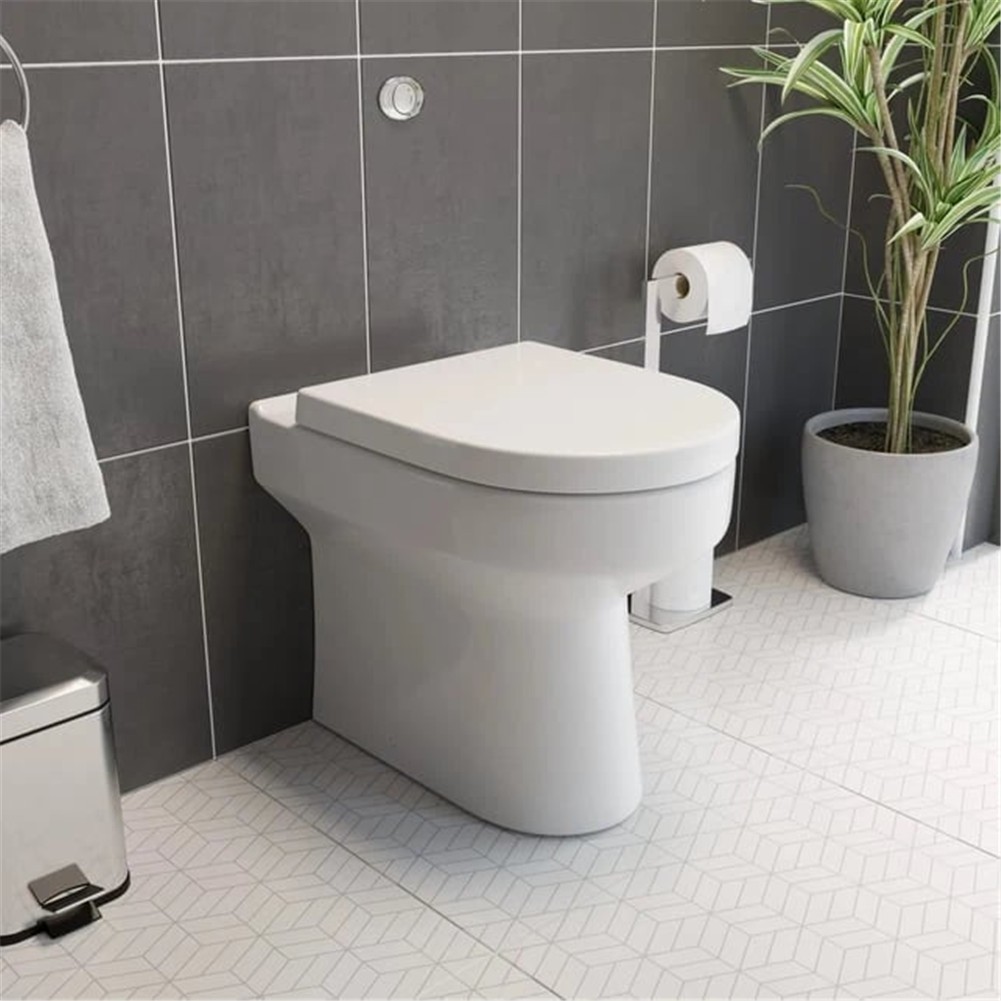 Back to Wall BTW Rimless Toilet Space Saving Bathroom Dual Flush D Shape White