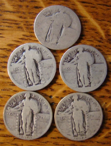 Lot of 5 - Silver Standing Liberty Quarters From A Local Estate