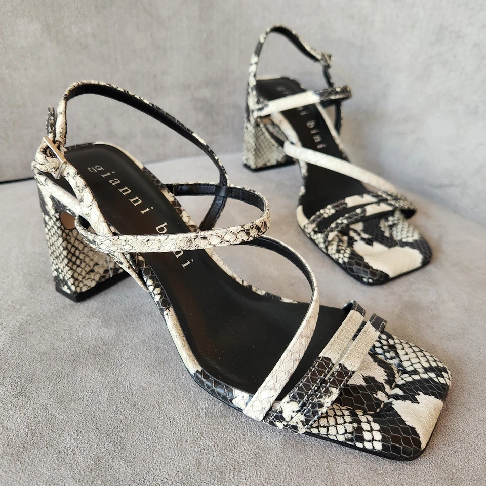 Gianni Bini Sandalias Tacón 8.5 Gris Piel Serpiente Cuero Rosie Bloque Tacón Nuevo $90 Foto 2 de 4