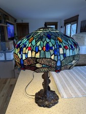 Tiffany Blue Dragonfly style  Table lamp Stained Glass /very Heavy