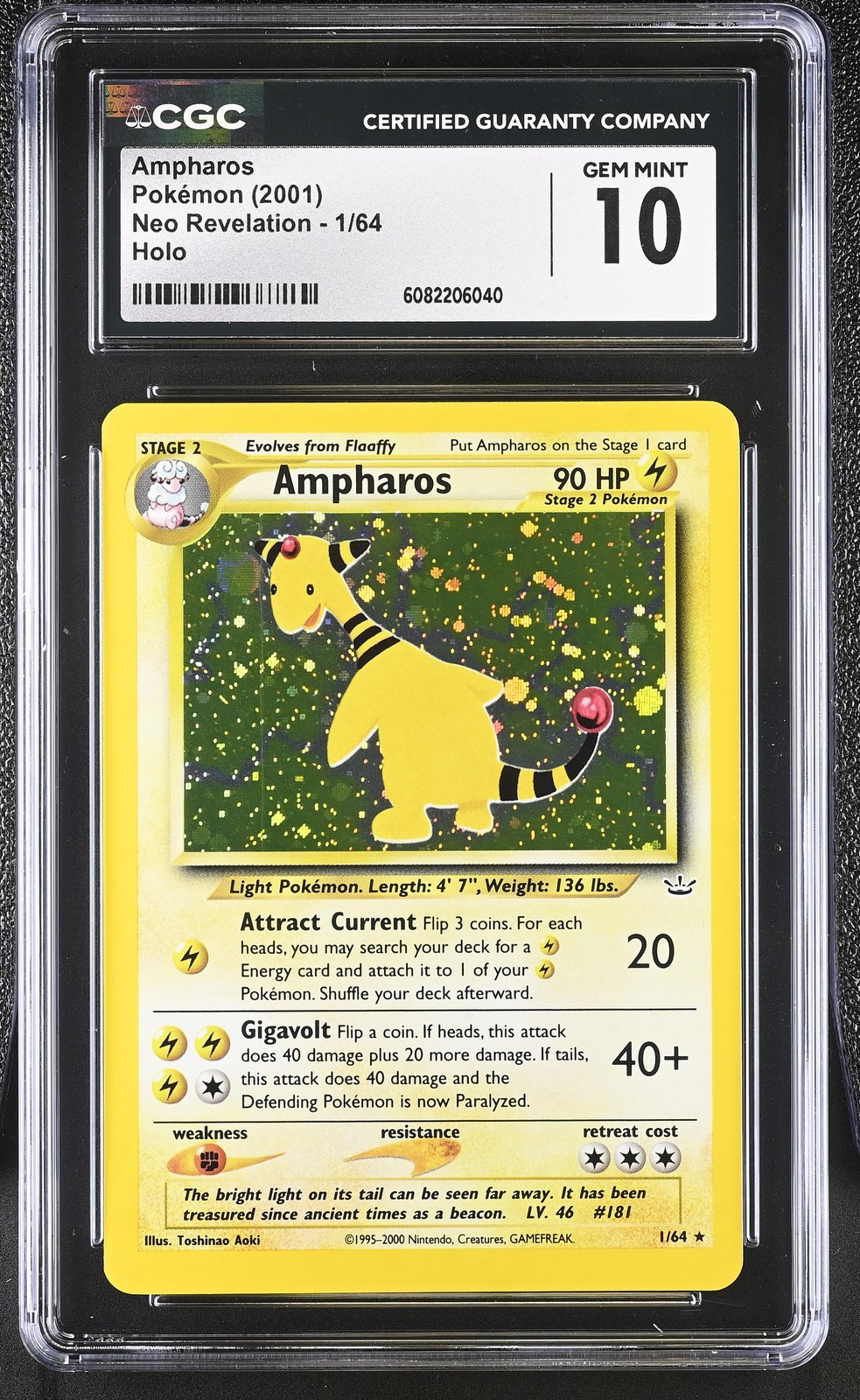 CGC 10 GEM MINT Ampharos 2001 Neo Revelation 1/64 Holo Pokemon Card