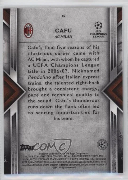 2022-23 Topps Museum Collection UCL Sapphire /75 Cafu #15 - Image 2 of 2