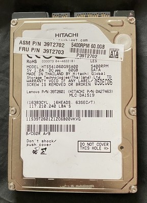 Hitachi HTS541060G9SA00 | 60 GB 2.5  SATA HDD Disk Drive | 5400 RPM