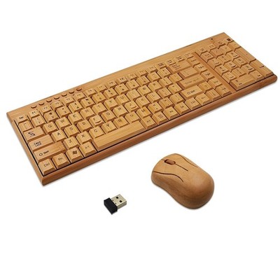 Smart Tech Handcrafted Natural Bamboo Wooden PC Wireless 2.4GHz Keyboard and ...