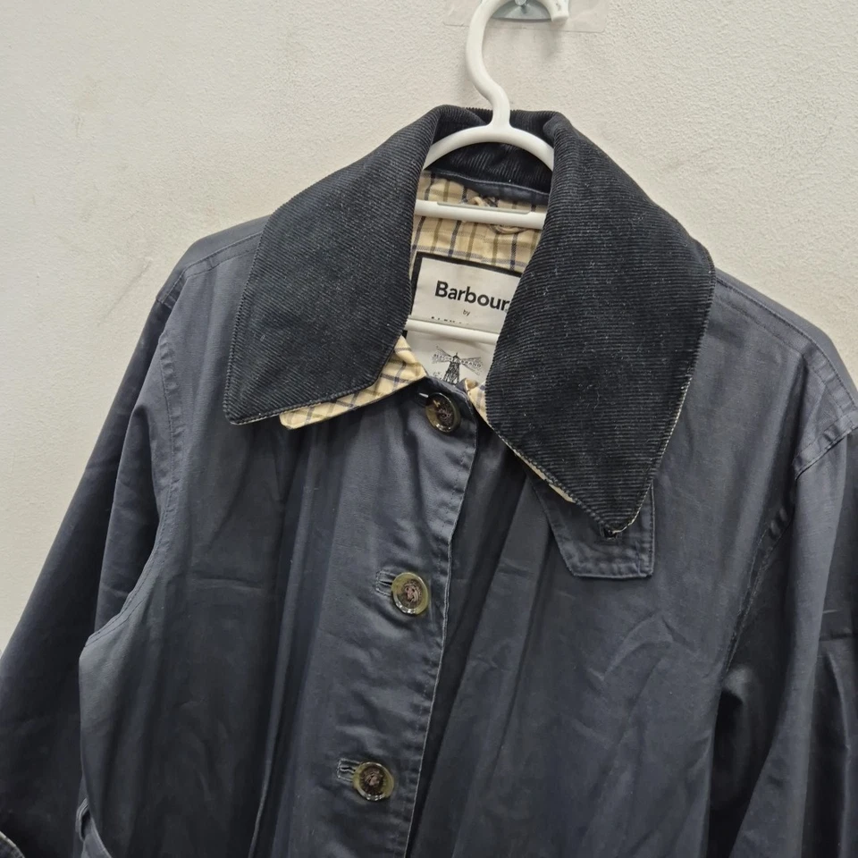 Barbour x Alexachung Mildred Linen Cotton Navy Trench Parka Coat Size Uk 10 - Image 2 of 4