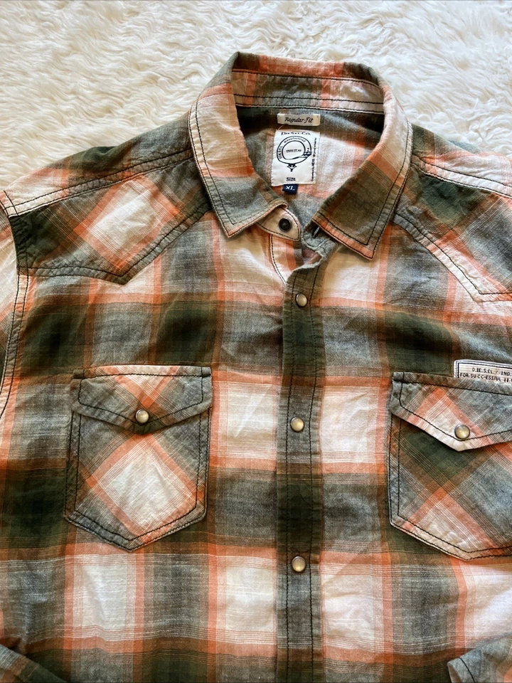 Mens Diesel Co Plaid Shirt Pearl Snap Western Size XL Slim - Image 2 of 4