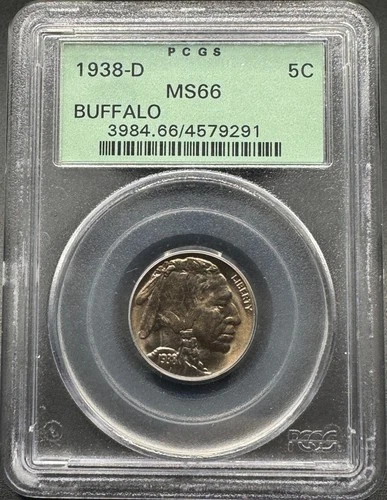1938-D BUFFALO NICKEL PCGS OGH GREEN LABEL MS66 10EG25